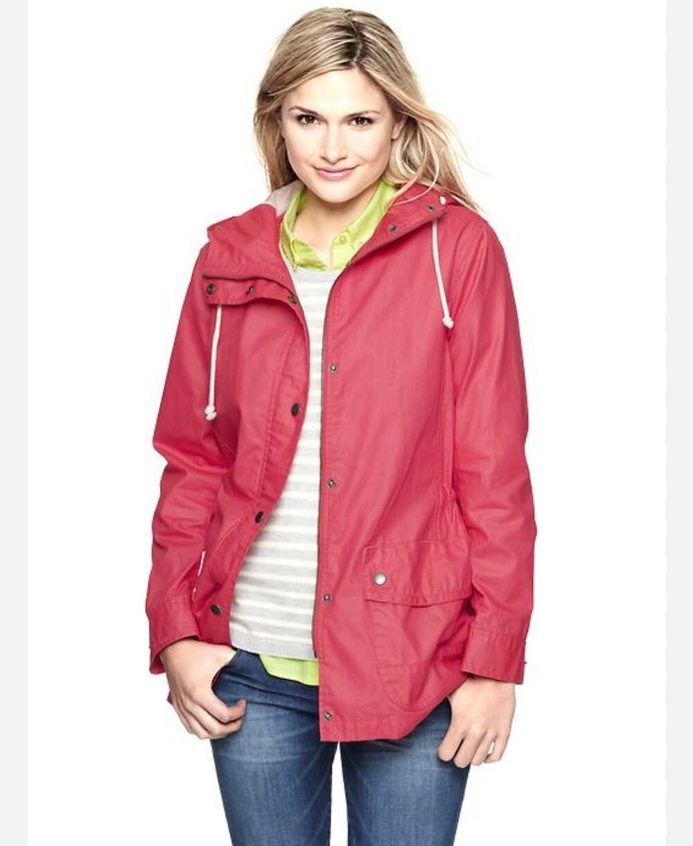 GAP Fisherman Jacket Wax Canvas Cotton Coral Blaze Pink Size XS Hood Utility